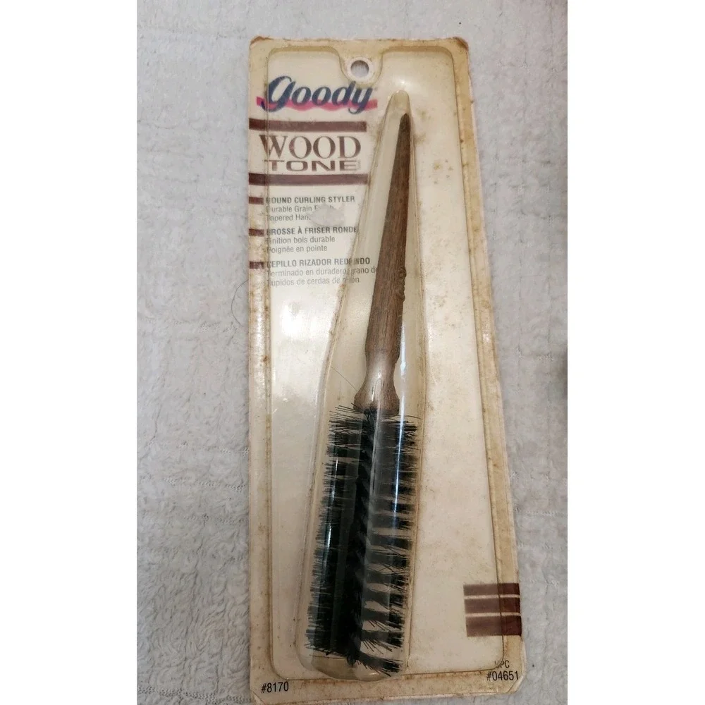 VTG New Goody Pro Blow Wave Round Styling Brush Wood Handle USA 1975 #8170 Nylon